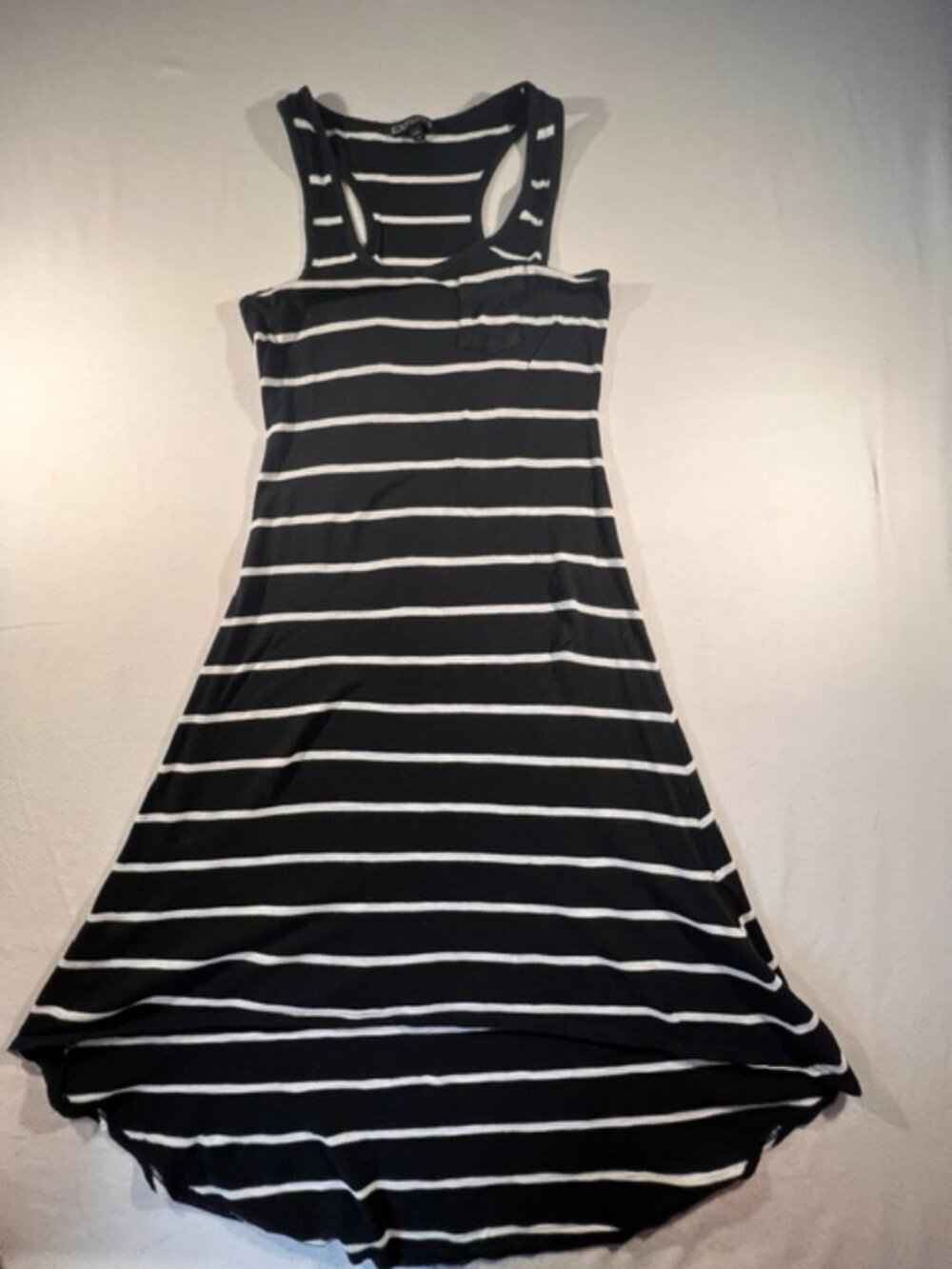 Express Black White Striped High-Low Tank‎ Dress Pocket Racerback Size XS